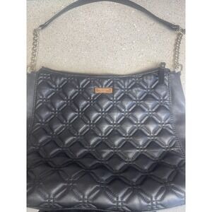 Kate Spade black Quilted Handbag  Bright Pink Lining  Gold Accent Faux Leather